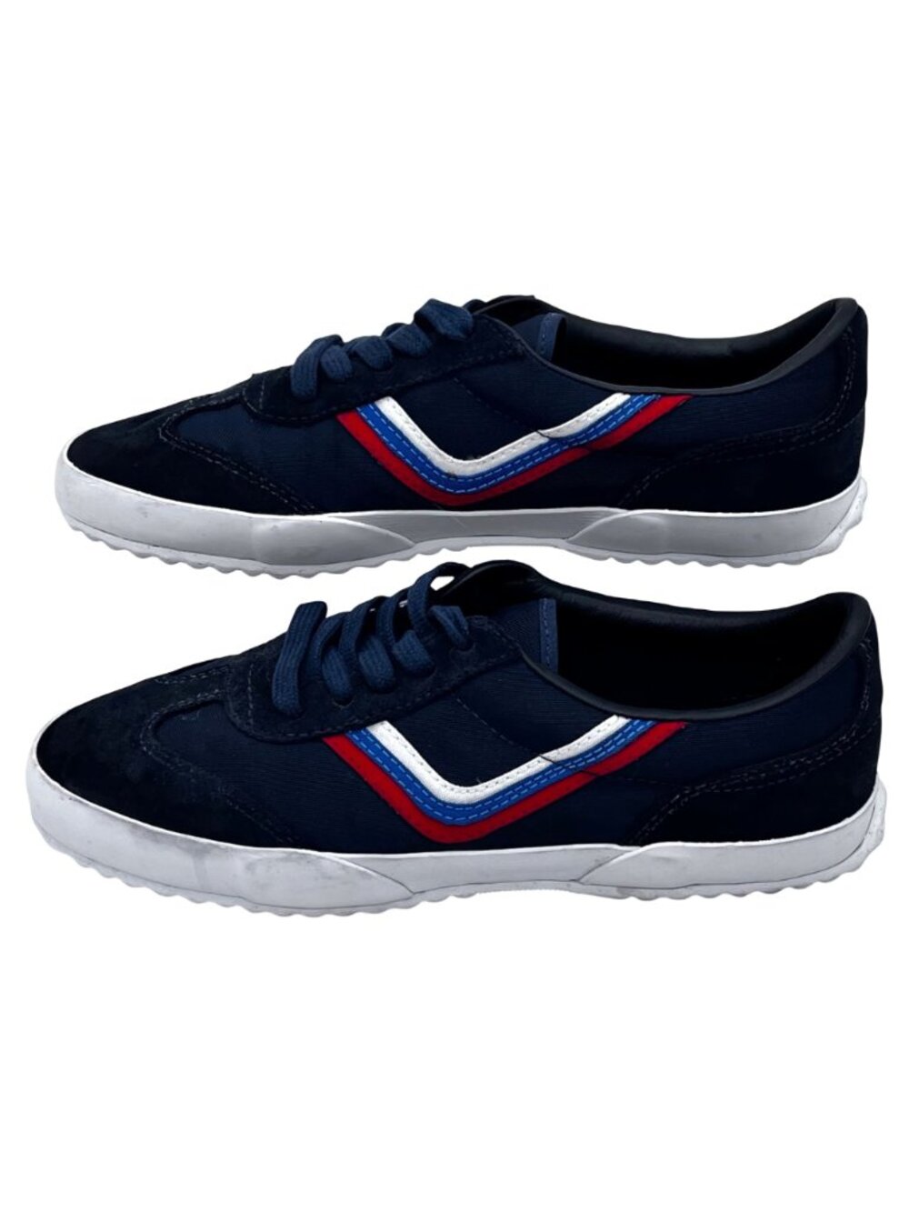 Tory Sport Navy Suede & Fabric Red White Blue Chevron Sneakers Shoes Womens 7 - Picture 8 of 12